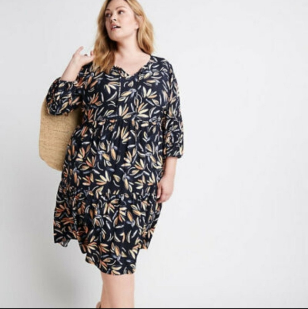Ryllace Women's Floral Boho Promenade Tiered Navy Dress